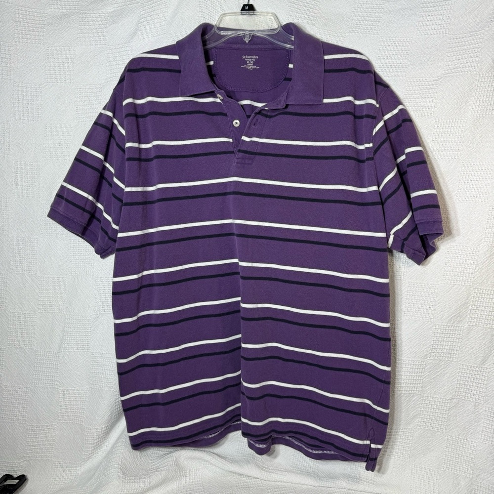 St. John's Bay Men’s Purple and White Polo Shirt Classic Striped Size Xl